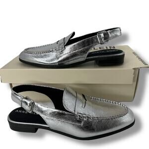NEW Anne Klein Birdie Slingback Mule Size 7 Silver Metallic Penny Loafers